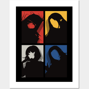 All The Main Characters In The Eminence In Shadow Anime In A Cool Black Minimalist Silhouette Pop Art Design With Their Names Symbol In Colorful Background Posters and Art